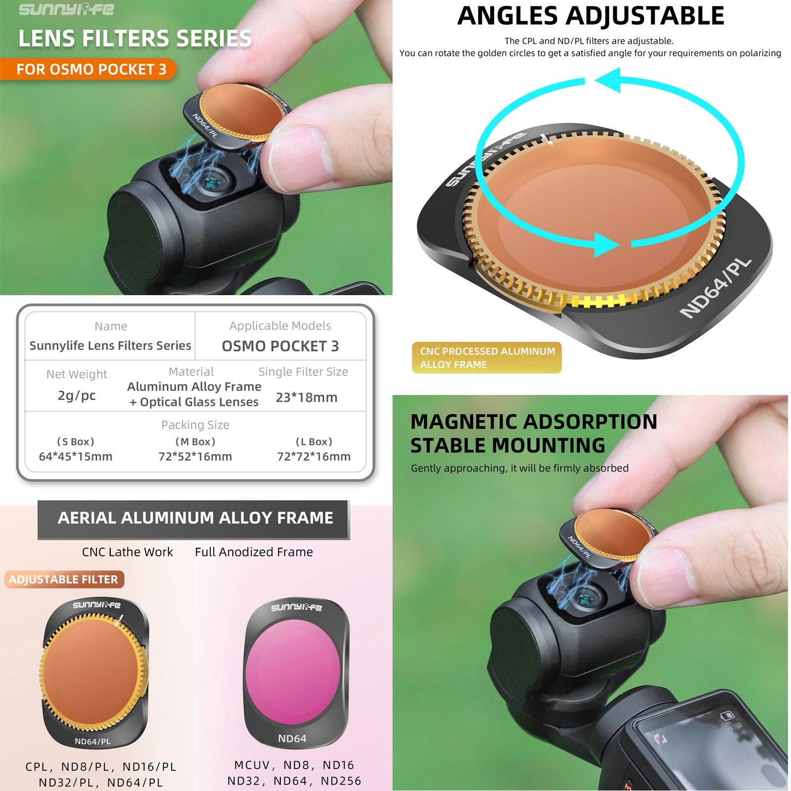 Dji Pocket 3 Camera Lens Filter - 3 In 1 Nd16/64/256