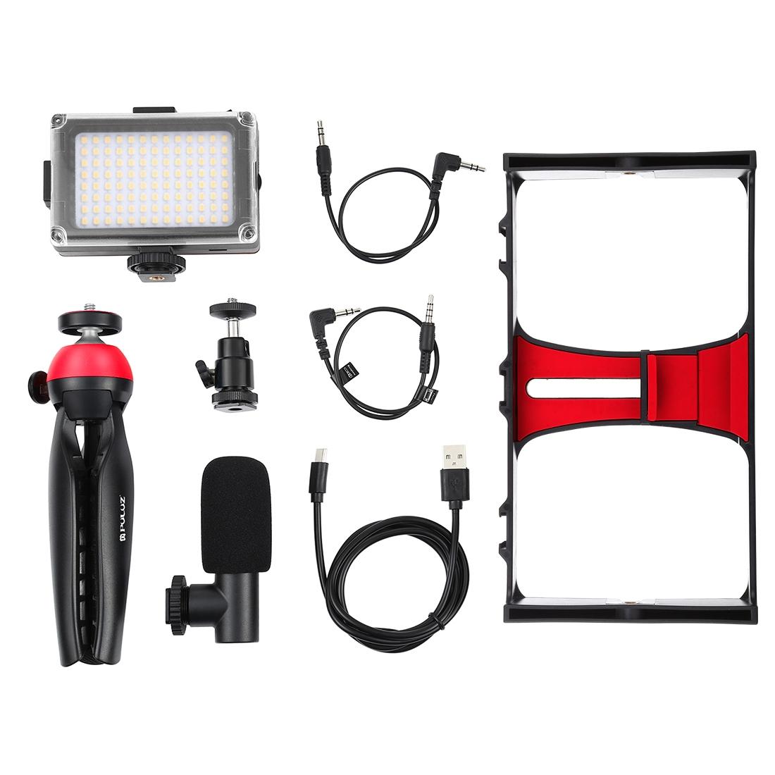 Live Broadcast Vlogging Kit With Led Light Microphone Tripod & Cold Shoe Head - Blue 11