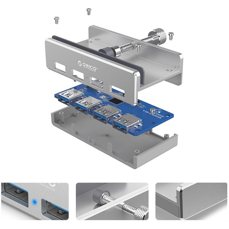 Aluminum 4-Port Usb 3.0 Clip Hub With 1M Cable - Pc1123 4