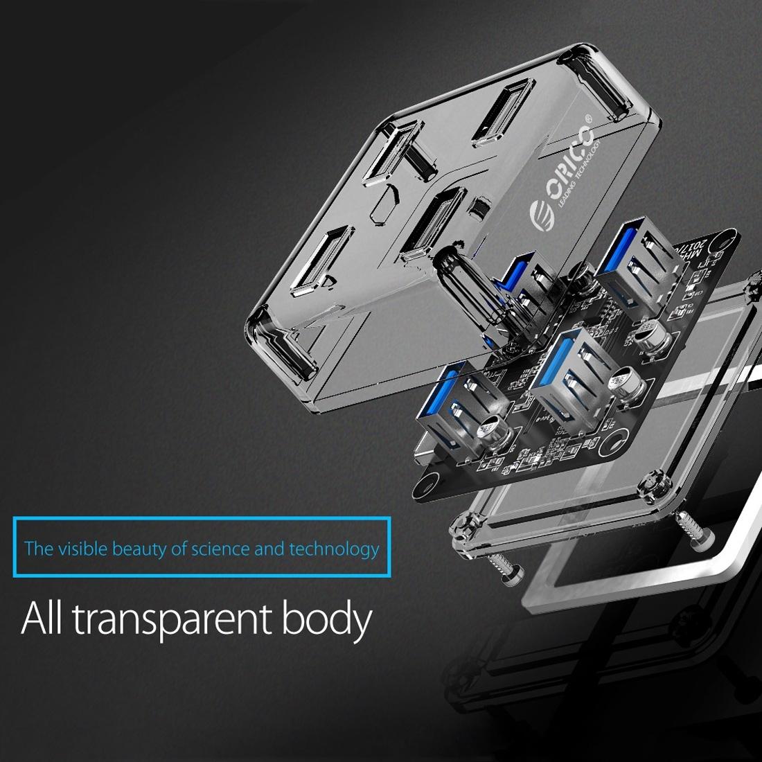 Transparent Usb 3.0 Desktop Hub + 30Cm Micro Usb Cable 12