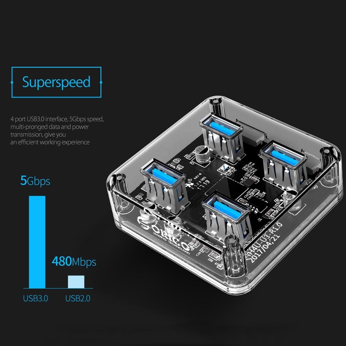 Transparent Usb 3.0 Desktop Hub + 30Cm Micro Usb Cable 15
