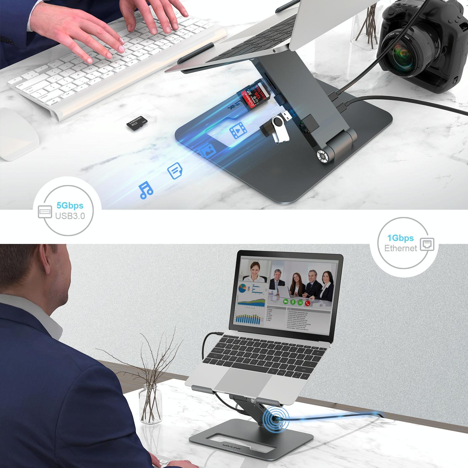 Adjustable Aluminum Laptop Stand with Type-c Docking Station 4