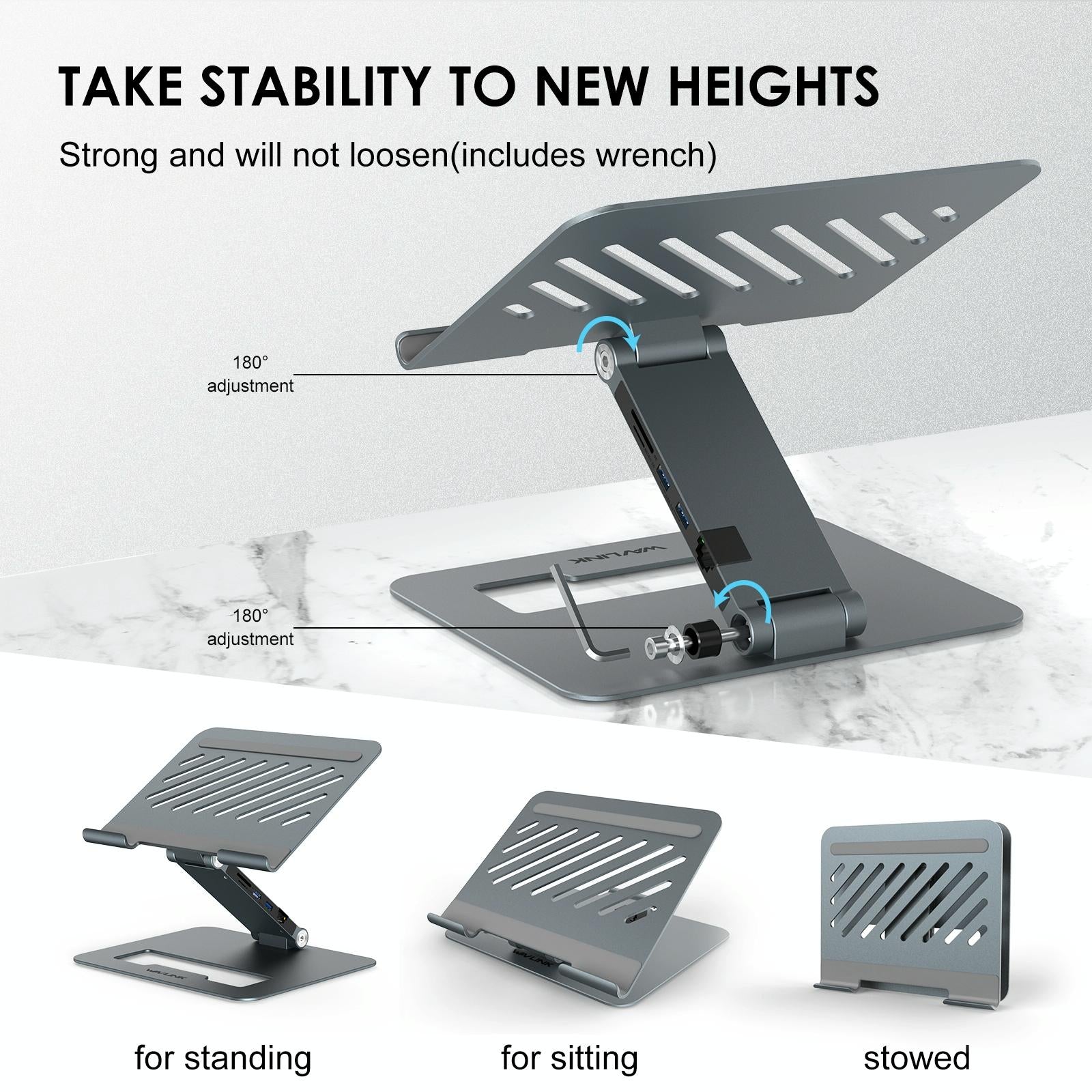 Adjustable Aluminum Laptop Stand with Type-c Docking Station 7
