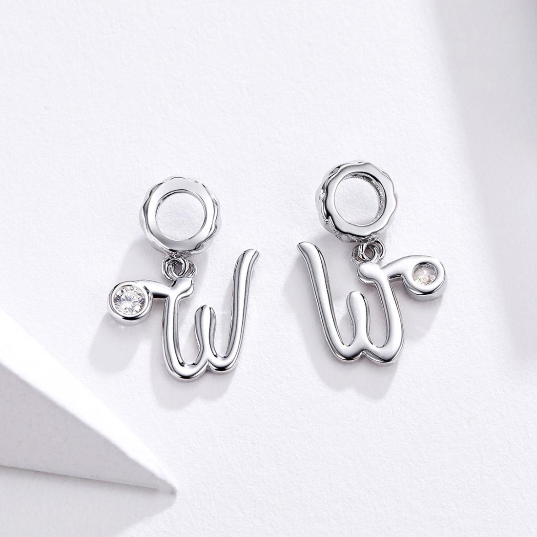 925 Sterling Silver Personalized Letter Pendant For Diy Bracelets & Necklaces Style - W 4