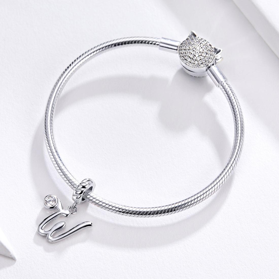 925 Sterling Silver Personalized Letter Pendant For Diy Bracelets & Necklaces Style - W 6