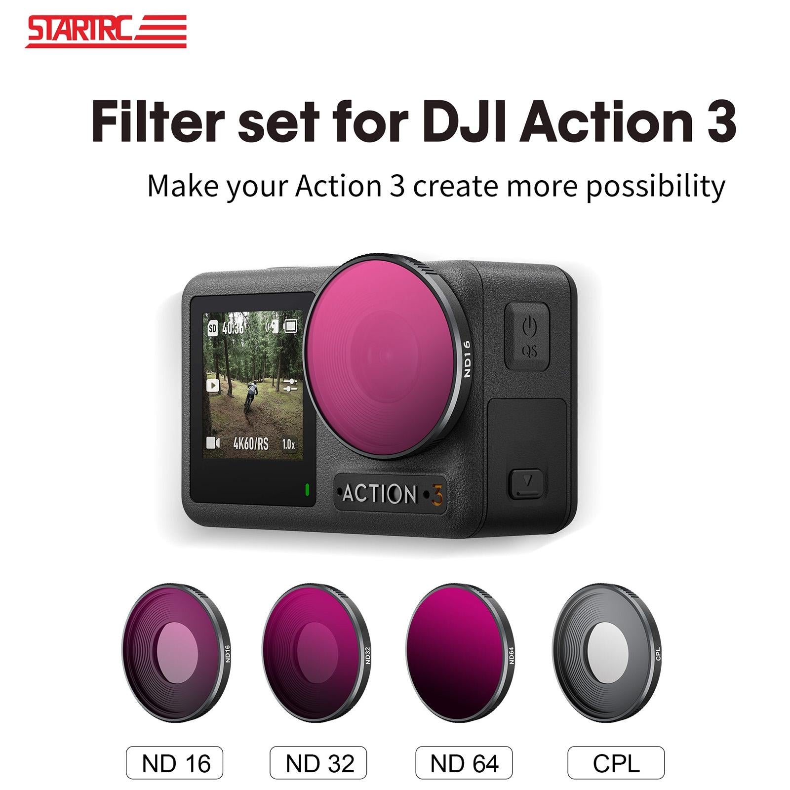 4-in-1 Lens Filter for Dji Action 3 Nd16 Nd32 Nd64 Cpl 3