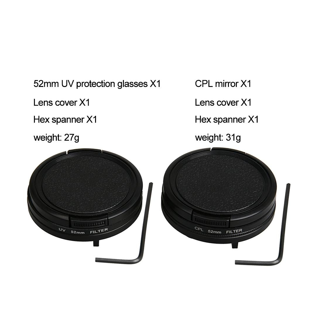 Professional 52mm Lens Filter Set for Gopro Hero5 with Protective Caps and Hex Spanner 8