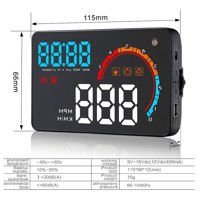 4 Inch Obd2+Gps Head Up Display Car Speed Revolving Speed Water Temp Battery Voltage Running Speed & Distance 3