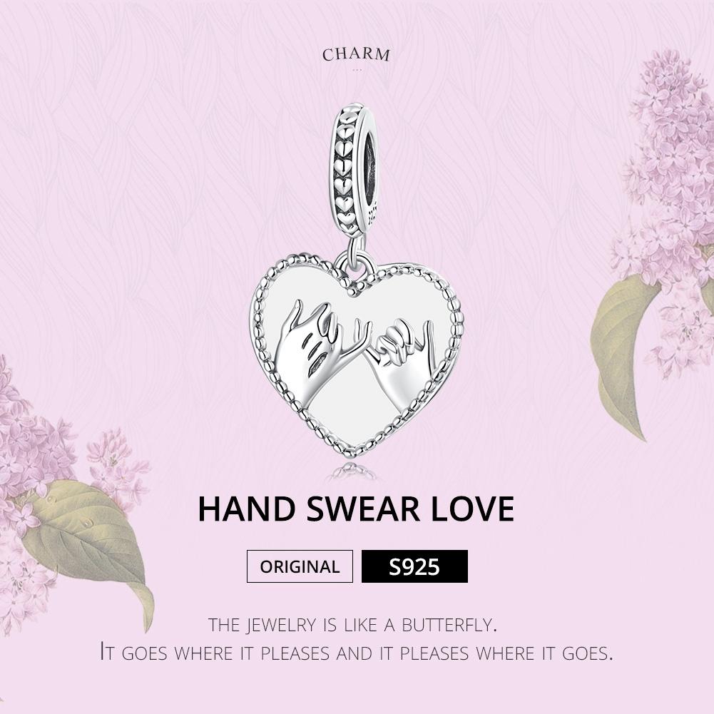 925 Sterling Silver Hand In Hand Heart Pendant For Diy Bracelets & Necklaces 3