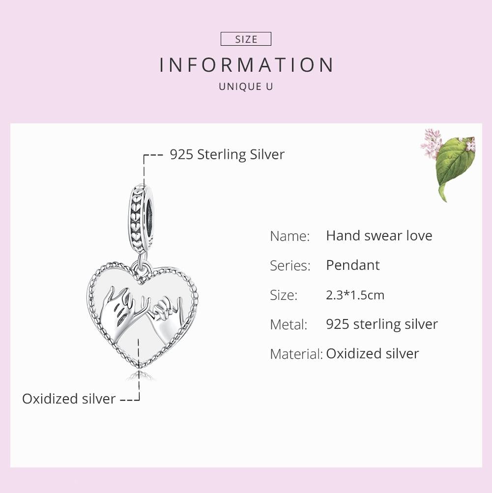 925 Sterling Silver Hand In Hand Heart Pendant For Diy Bracelets & Necklaces 4