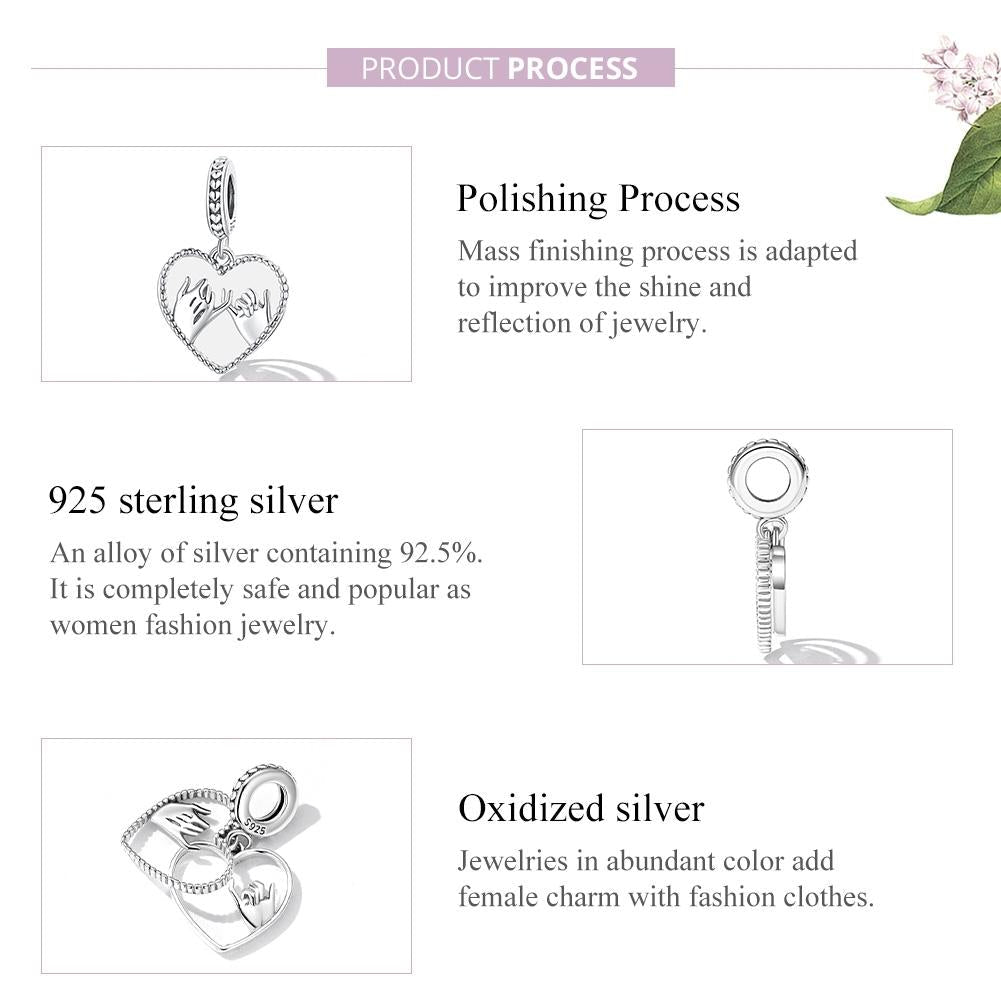 925 Sterling Silver Hand In Hand Heart Pendant For Diy Bracelets & Necklaces 5