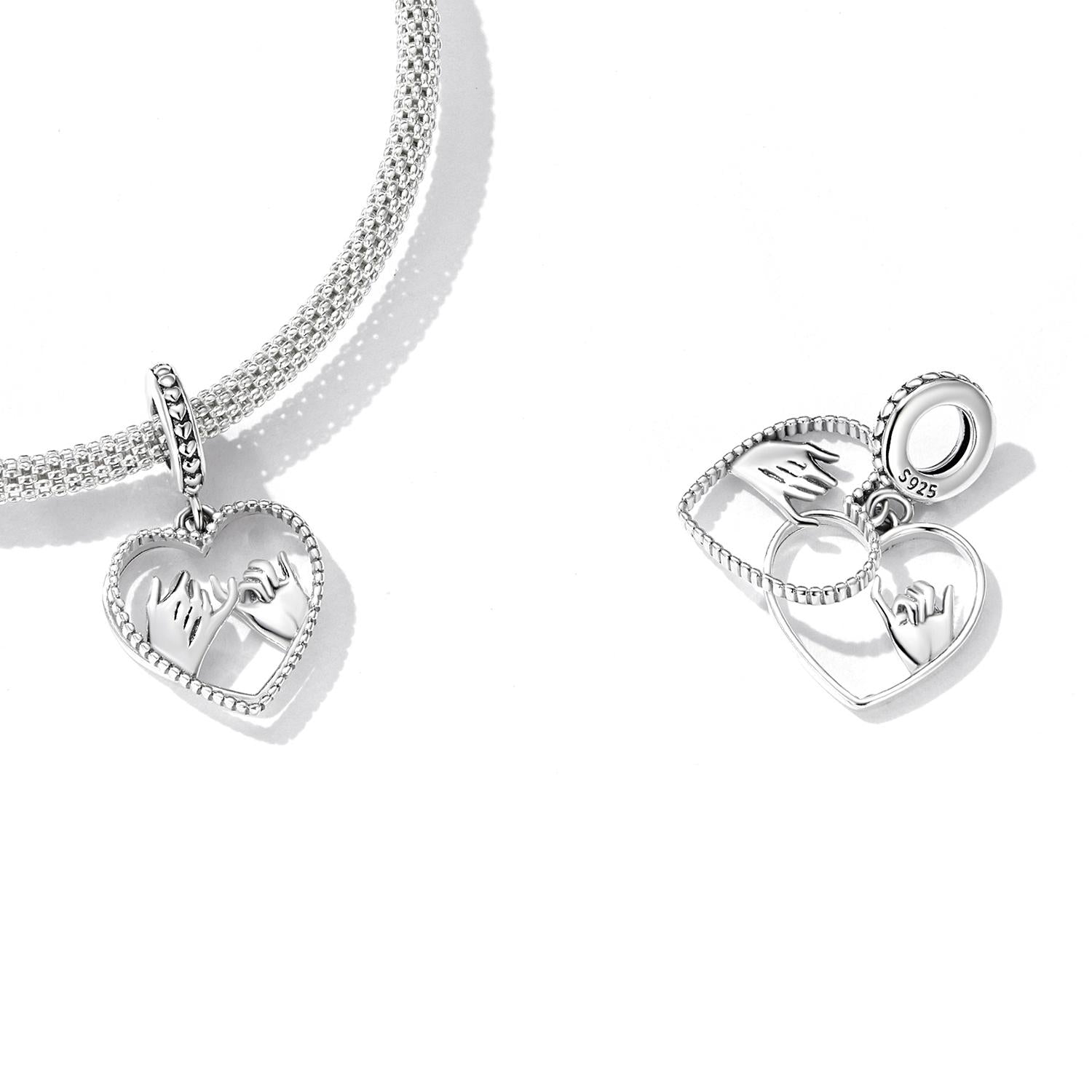 925 Sterling Silver Hand In Hand Heart Pendant For Diy Bracelets & Necklaces 6