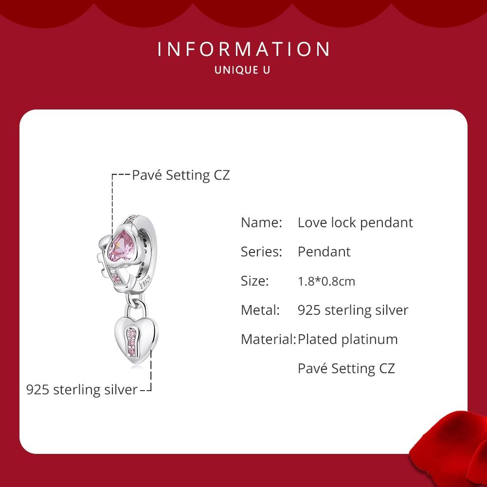 925 Sterling Silver Heart Lock Pendant For Diy Bracelets & Necklaces 4