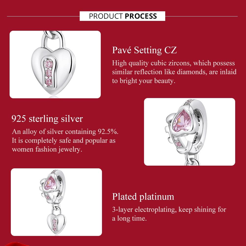 925 Sterling Silver Heart Lock Pendant For Diy Bracelets & Necklaces 5