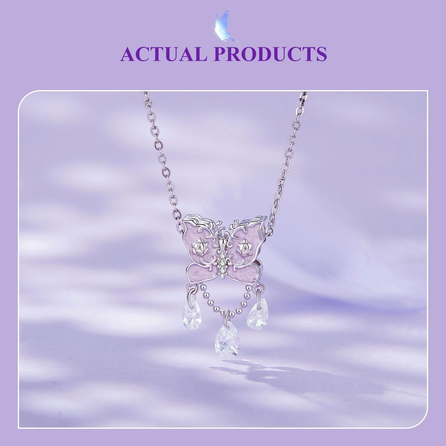 925 Sterling Silver Purple Butterfly Necklace Pendant For Diy Bracelets 3