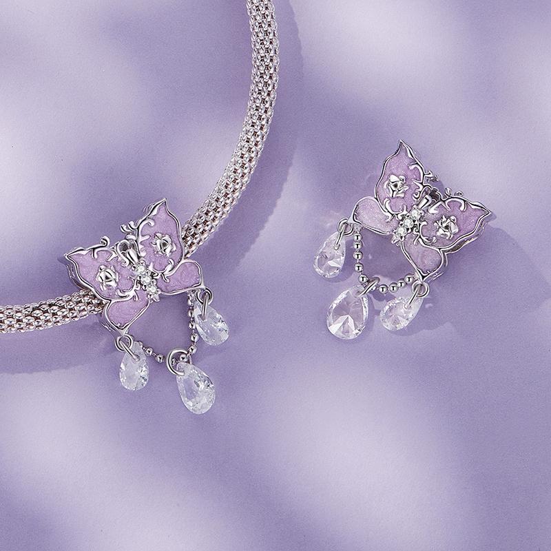 925 Sterling Silver Purple Butterfly Necklace Pendant For Diy Bracelets 4