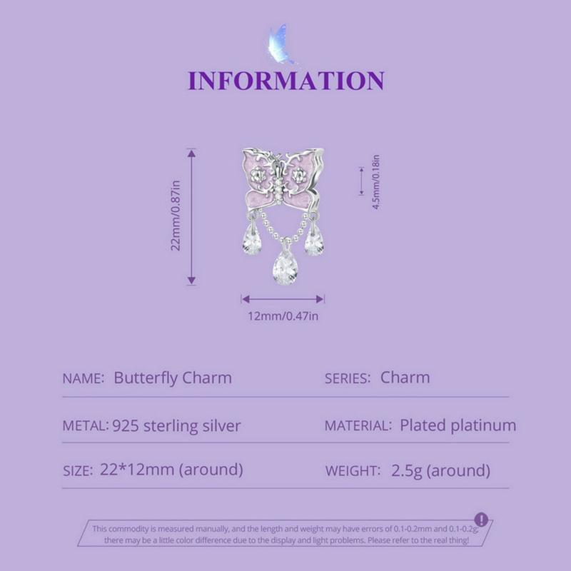 925 Sterling Silver Purple Butterfly Necklace Pendant For Diy Bracelets 6