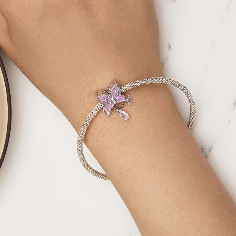 925 Sterling Silver Purple Butterfly Necklace Pendant For Diy Bracelets 7