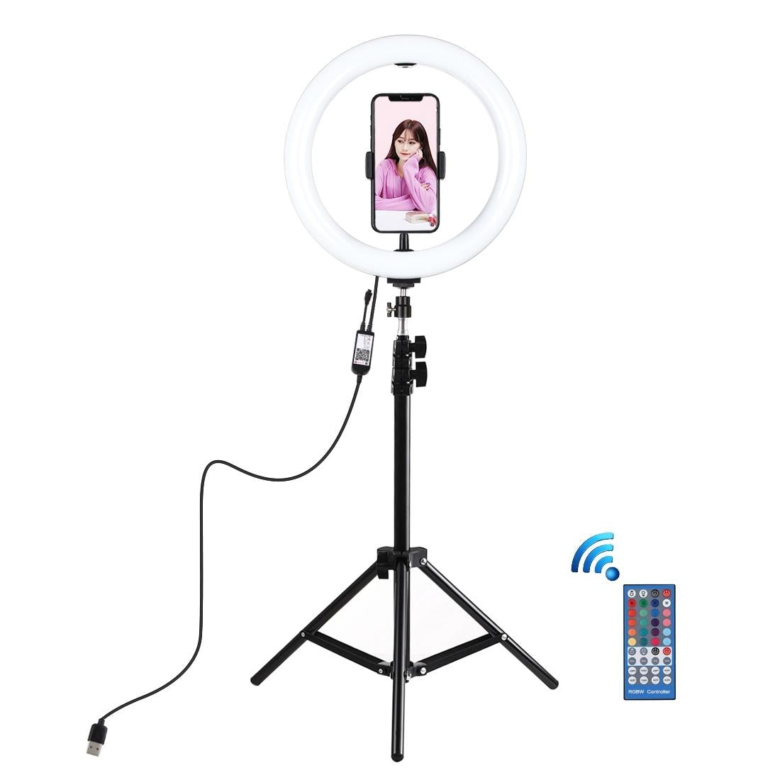 10.2 Rgbw Led Ring Light Kit with 1.1m Tripod Remote Ball Head and Phone Clamp 14