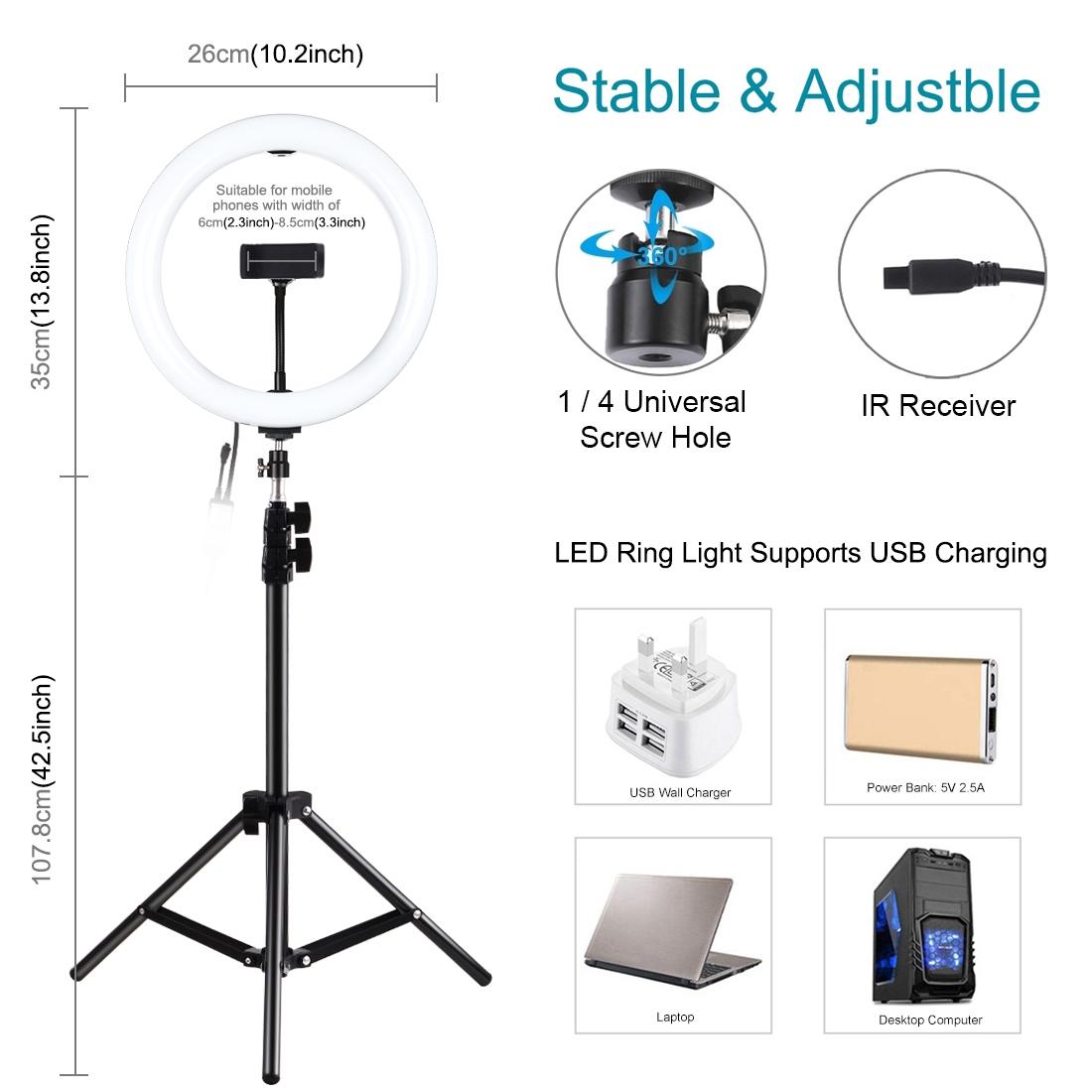 10.2 Rgbw Led Ring Light Kit with 1.1m Tripod Remote Ball Head and Phone Clamp 6