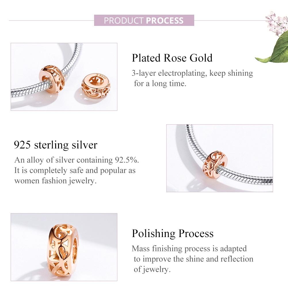 925 Sterling Silver Rose Gold Hollow Beads For Diy Bracelets 4