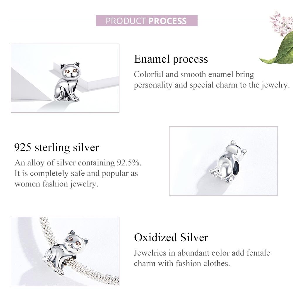 925 Sterling Silver Adorable Cat Beaded Bracelet 5