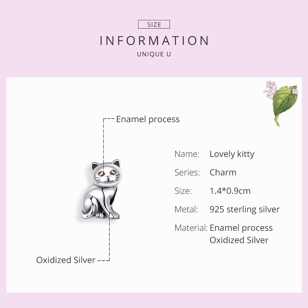 925 Sterling Silver Adorable Cat Beaded Bracelet 6
