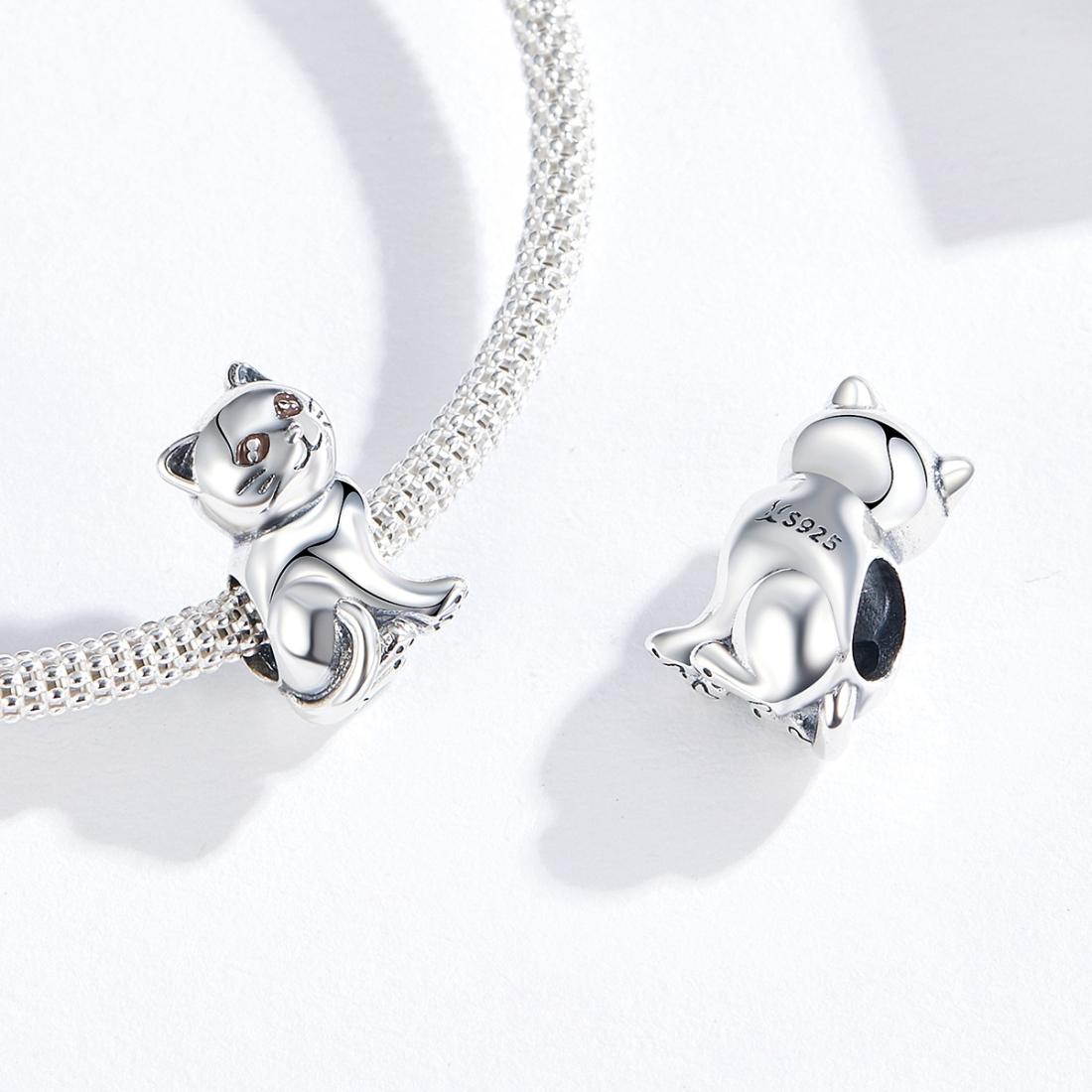 925 Sterling Silver Adorable Cat Beaded Bracelet 7