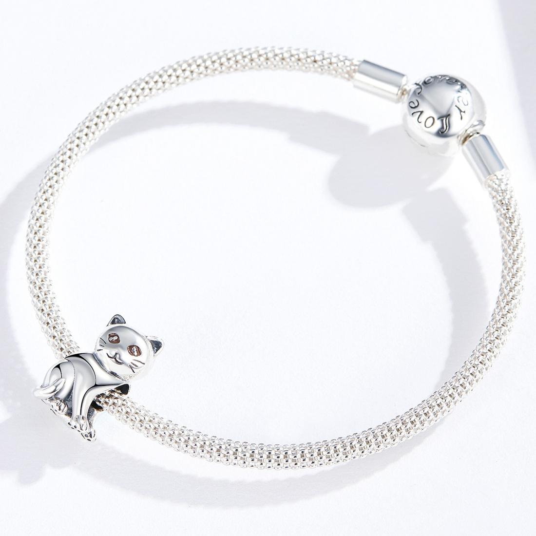 925 Sterling Silver Adorable Cat Beaded Bracelet 8