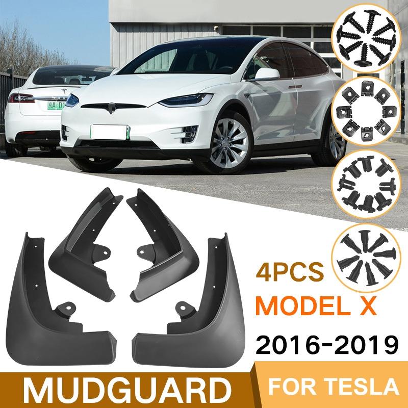For Tesla Model X 2016-2021 4Pcs / Set Car Auto Soft Plastic Splash Flaps Fender Guard 3