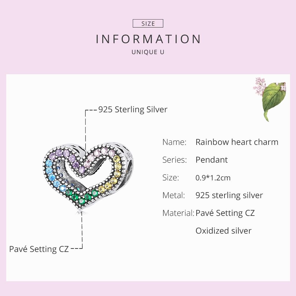 925 Sterling Silver Rainbow Heart Beads For Diy Bracelets & Necklaces 4