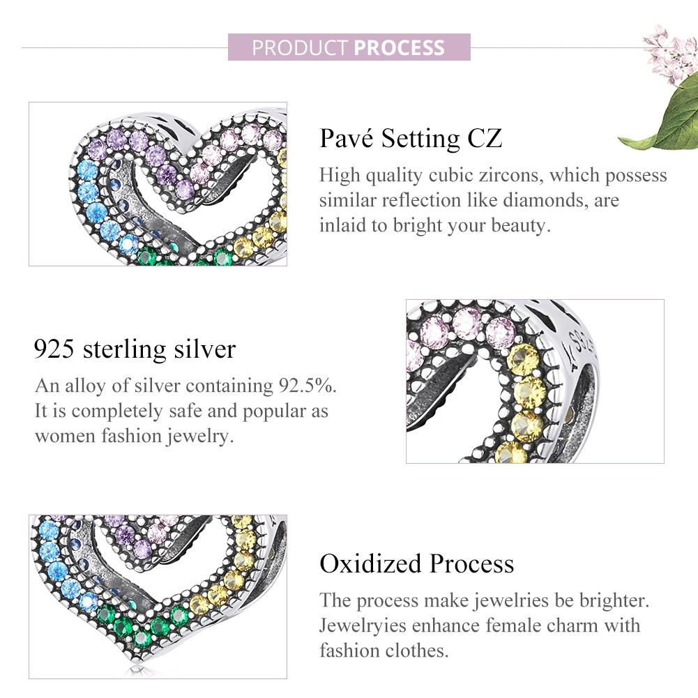925 Sterling Silver Rainbow Heart Beads For Diy Bracelets & Necklaces 5