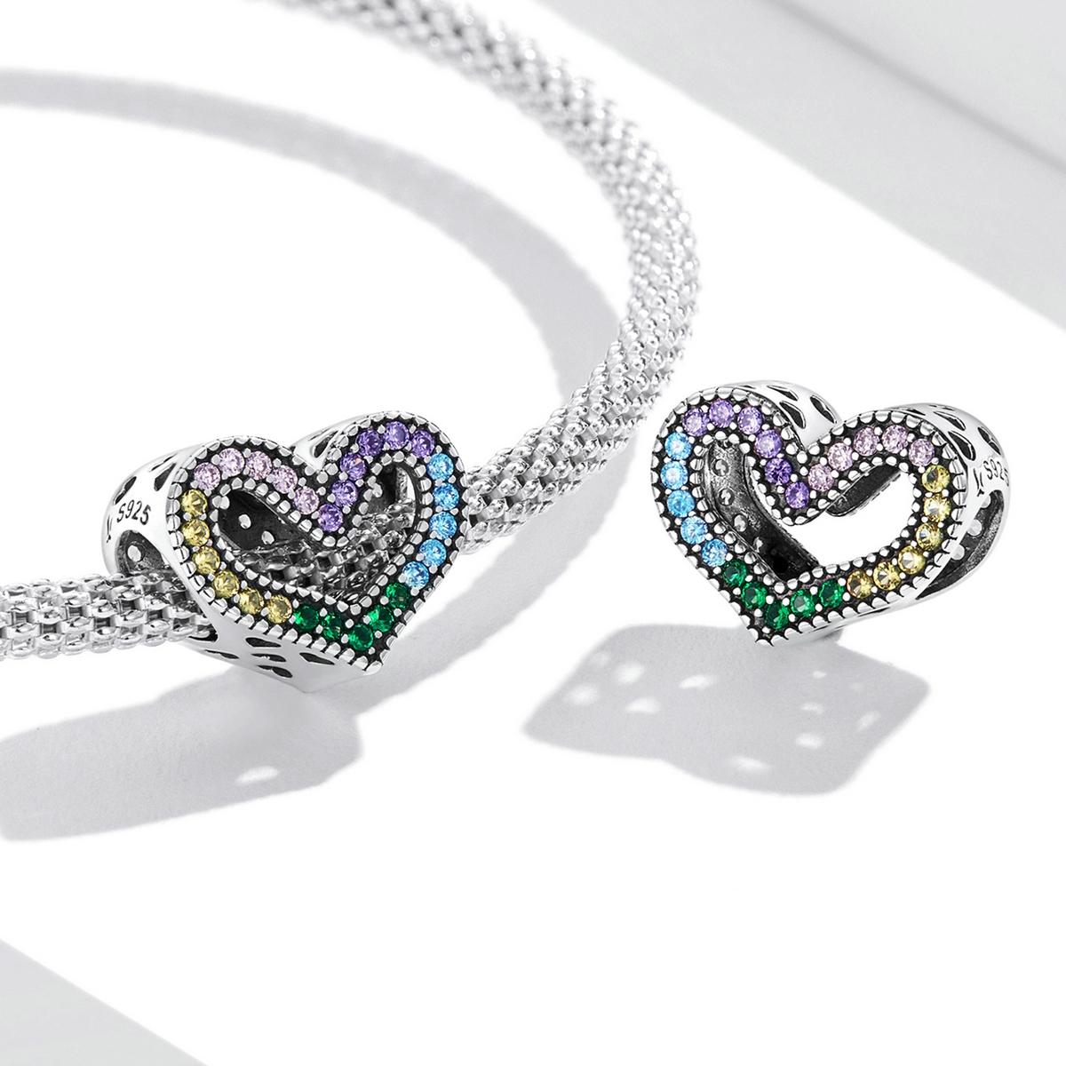 925 Sterling Silver Rainbow Heart Beads For Diy Bracelets & Necklaces 6