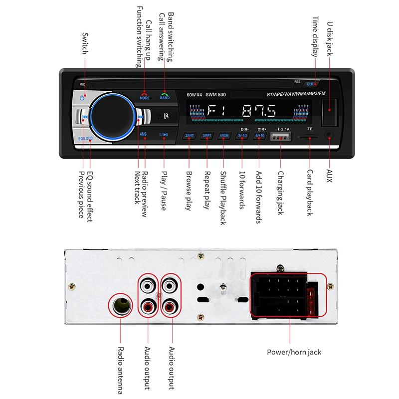 12V Car Dual Usb Charger Radio Receiver Mp3 Player Fm & Bluetooth Remote Control 9