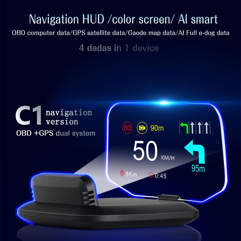 Car Hud Display Compass Speed Temp Voltage Alarm Navigation Obd2 + Gps 3