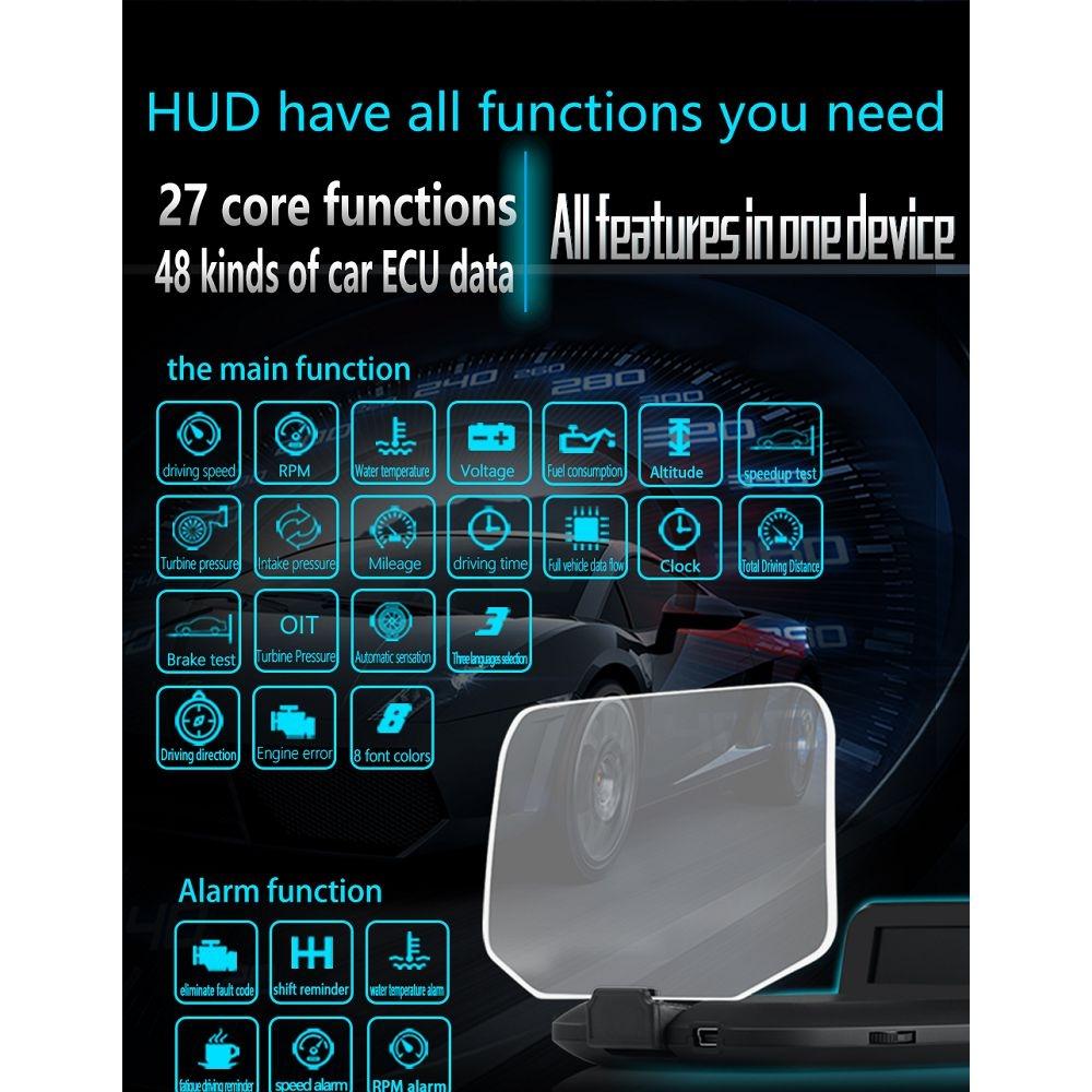 Car Hud Display Compass Speed Temp Voltage Alarm Navigation Obd2 + Gps 8