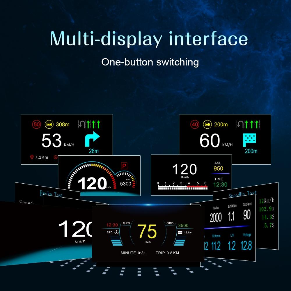 Car Hud Display Compass Speed Temp Voltage Alarm Navigation Obd2 + Gps 14