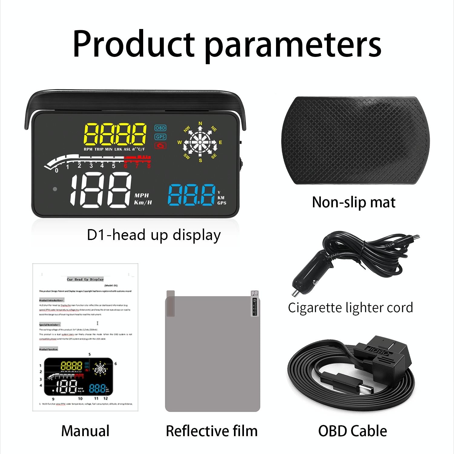 Car Obd2 Hud Head Up Display Gps Speed Meter With Speed Voltage And Water Temp Speed Alarm 4