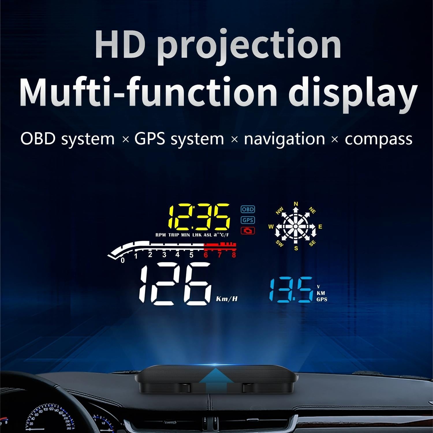 Car Obd2 Hud Head Up Display Gps Speed Meter With Speed Voltage And Water Temp Speed Alarm 5