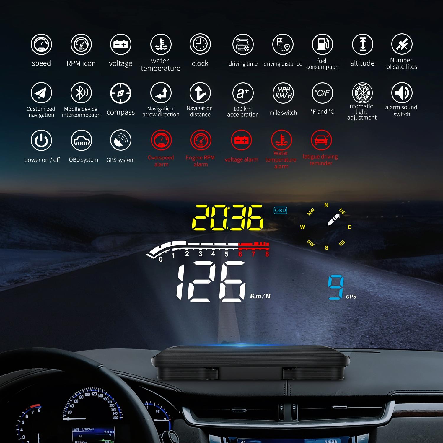 Car Obd2 Hud Head Up Display Gps Speed Meter With Speed Voltage And Water Temp Speed Alarm 9