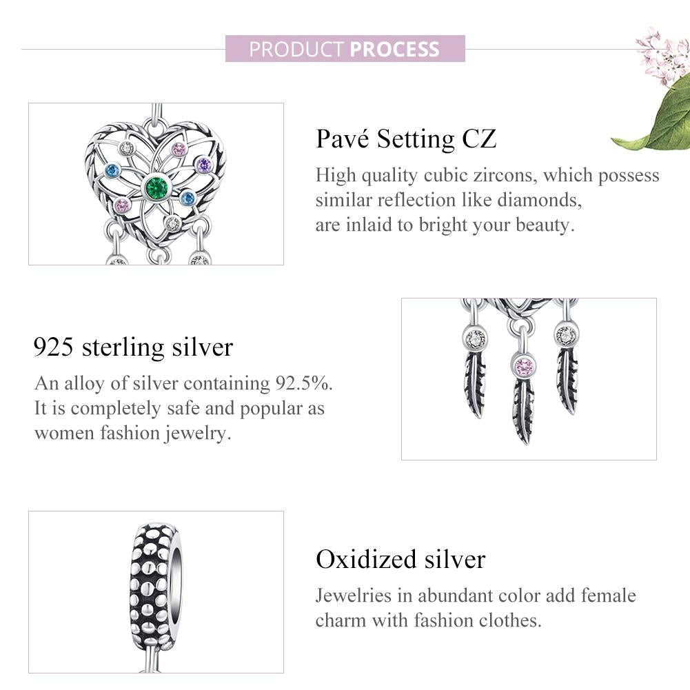 925 Sterling Silver Tassel Dream Catcher Bracelet Charm 5