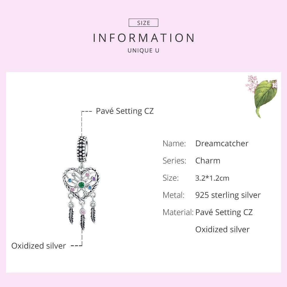 925 Sterling Silver Tassel Dream Catcher Bracelet Charm 6