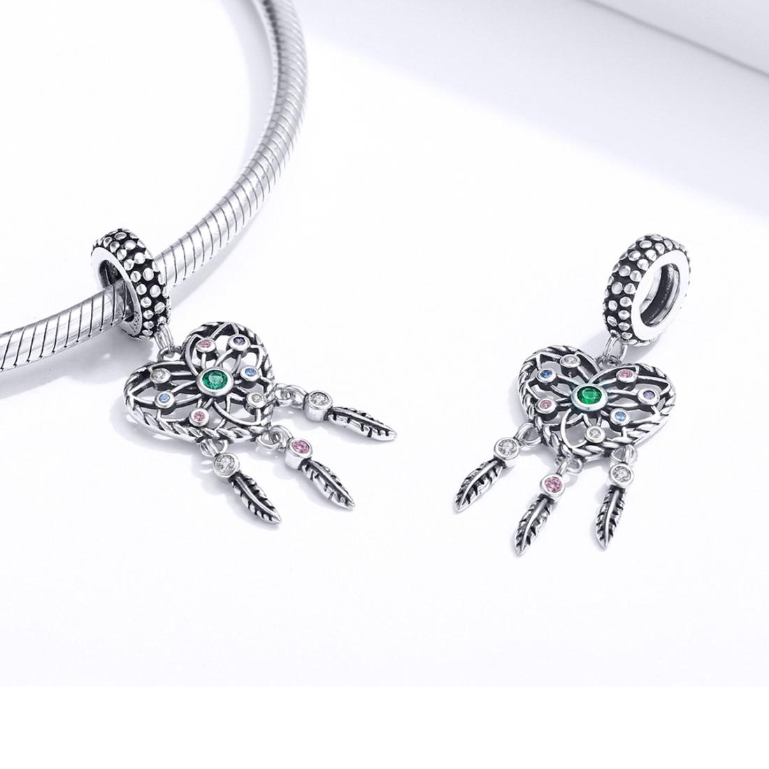925 Sterling Silver Tassel Dream Catcher Bracelet Charm 7