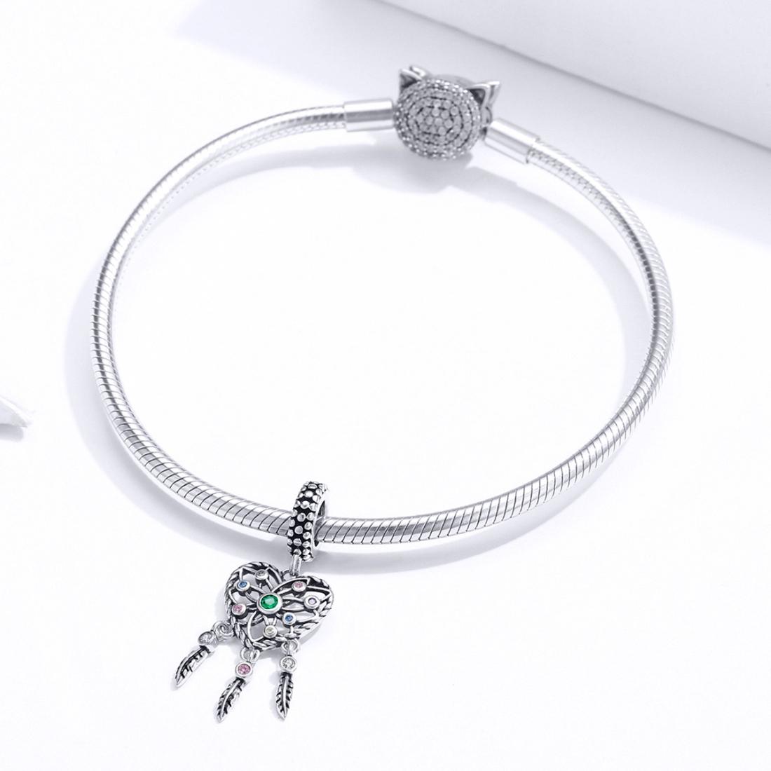 925 Sterling Silver Tassel Dream Catcher Bracelet Charm 8