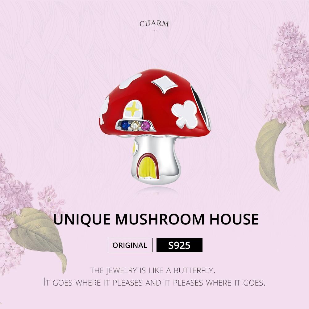 925 Sterling Silver Mushroom House Beads For Diy Bracelets & Necklaces 3