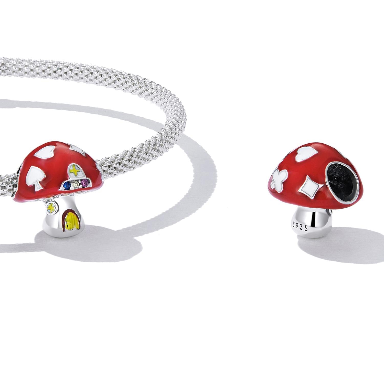 925 Sterling Silver Mushroom House Beads For Diy Bracelets & Necklaces 6