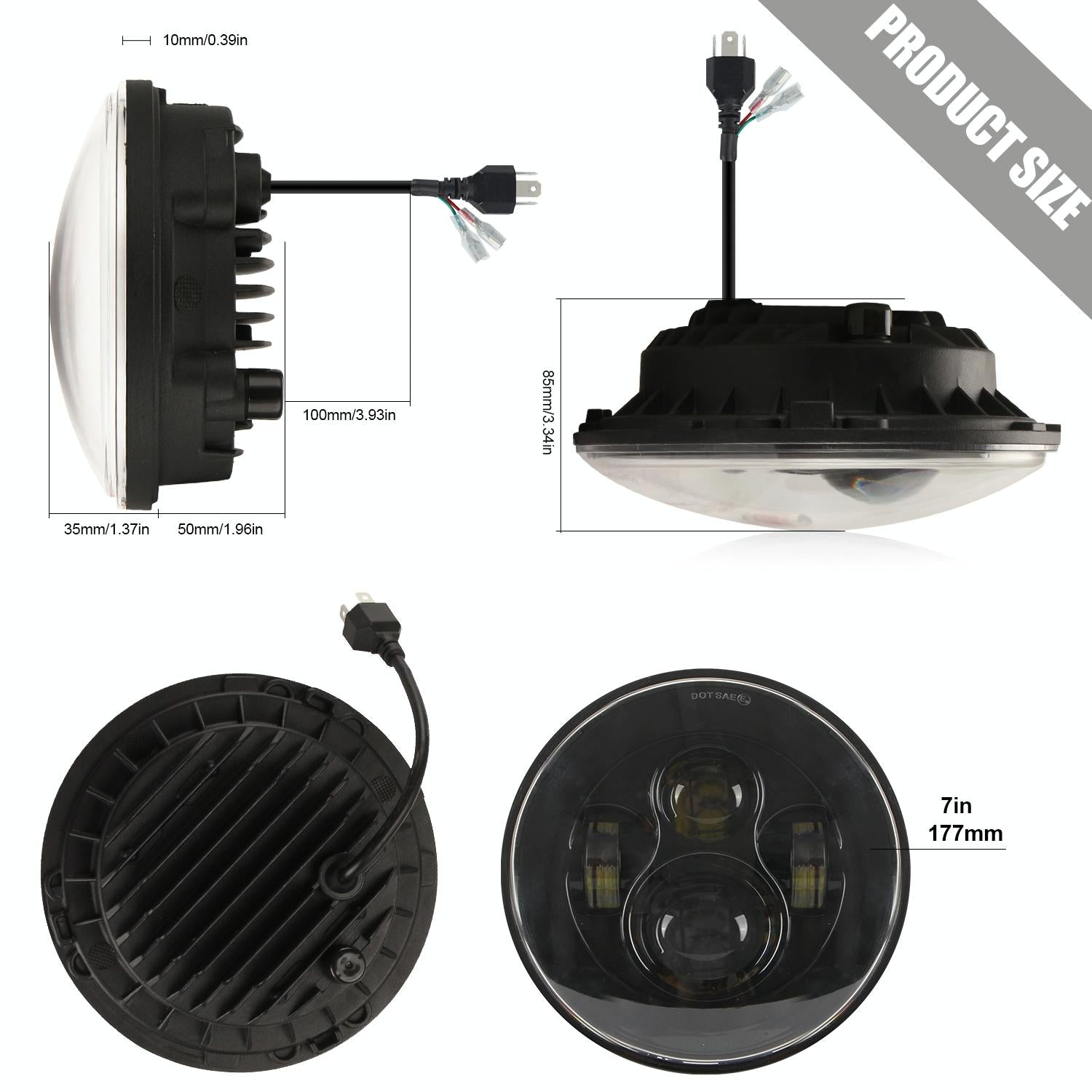7 Inch H4 / H13 Dc 9V - 30V 4000Lm 6000K 40W 7 Inch Car Round Shape Led Headlight Lamps For Jeep Wrangler 3