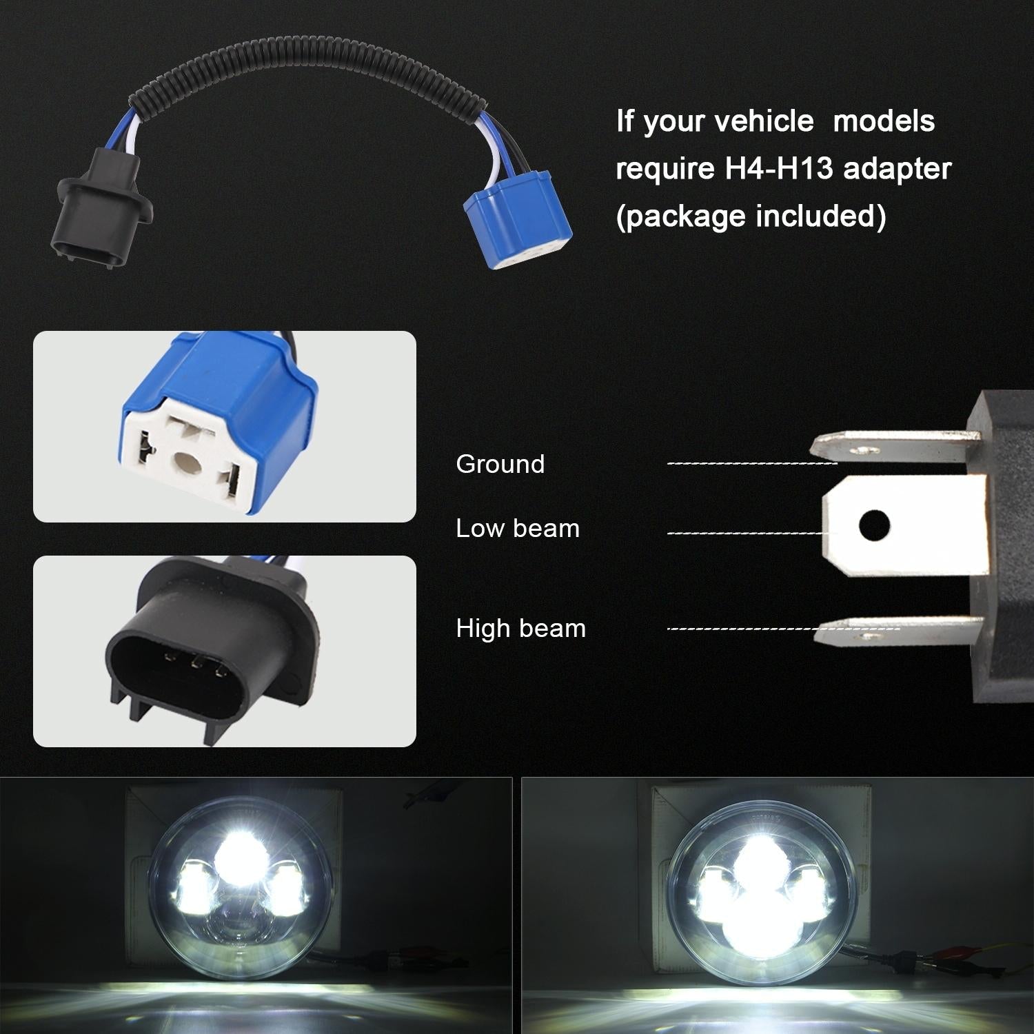 7 Inch H4 / H13 Dc 9V - 30V 4000Lm 6000K 40W 7 Inch Car Round Shape Led Headlight Lamps For Jeep Wrangler 8