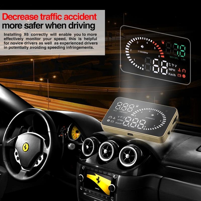 3.5 Inch Car Obdii / Euobd Hud Vehicle Mounted Head Up Display Speed Water Temp Alarm Fuel Battery 6