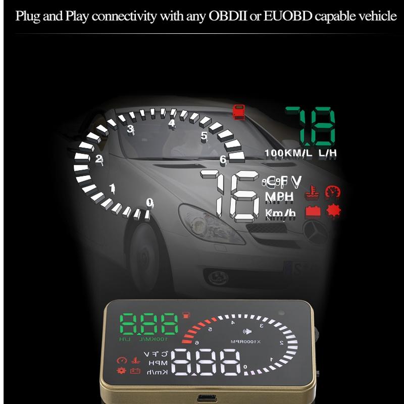 3.5 Inch Car Obdii / Euobd Hud Vehicle Mounted Head Up Display Speed Water Temp Alarm Fuel Battery 7